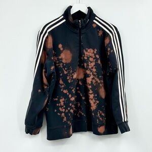 Adidas Custom Upcycled Unique Bleach Splatter Half Zip Sweatshirt Size Medium